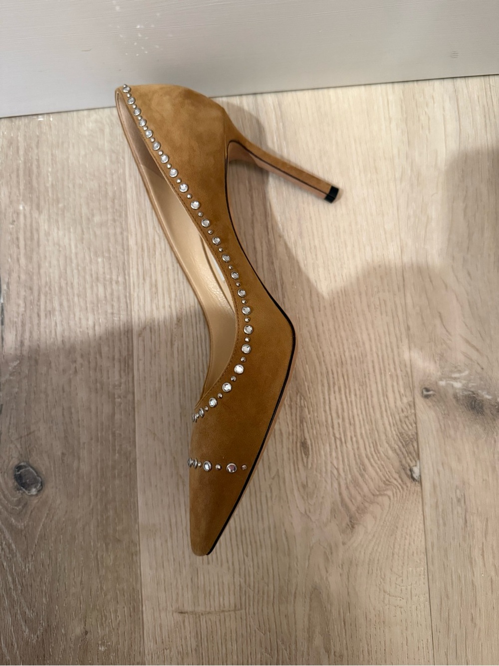 Jimmy Choo Tan Suede Studded Pointed Pumps - Picture 2 of 5